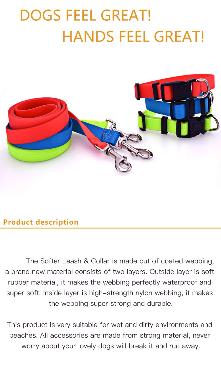 High Quality Fluorescent Green Lime Color Waterproof Soft Materia Safe Secure Dog Leash And Collar Soft Material For Walking Dog