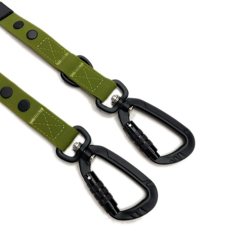 Close-up comparison of consistent and irregular stitching on dog leash webbing Close-up comparison of consistent and irregular stitching on dog leash webbing
