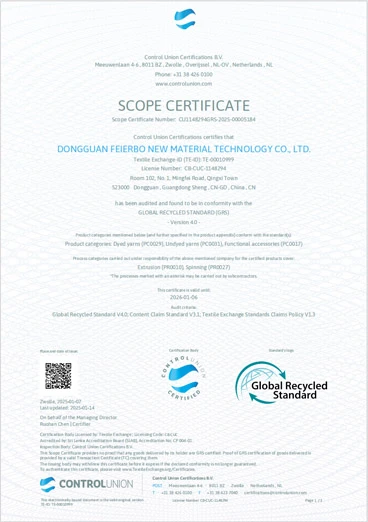 GRS 4.0 Certified GRS 4.0 Certified