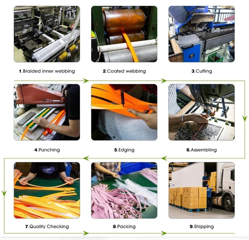 PVC coated polyester webbing during manufacturing and quality inspection PVC coated polyester webbing during manufacturing and quality inspection