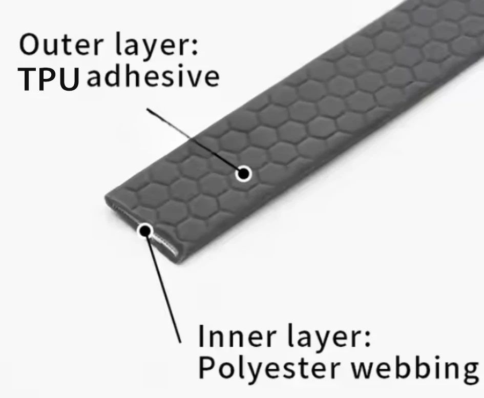 Close-up of PVC-coated webbing used for pet leash production Close-up of PVC-coated webbing used for pet leash production