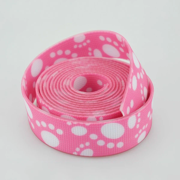 PVC Coated Puppy Paw Patterns Pink Polyester Webbing Strap